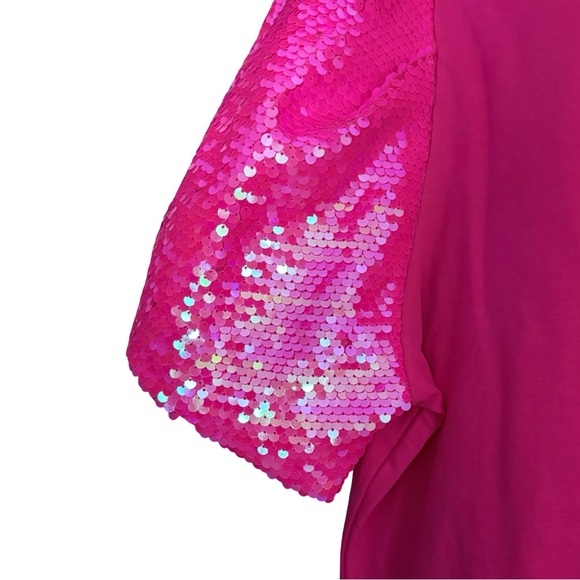 Judith March Hot Pink Sequin Puff Sleeve Shift Dress | Small Barbiecore Party 🎉 - Picture 6 of 9